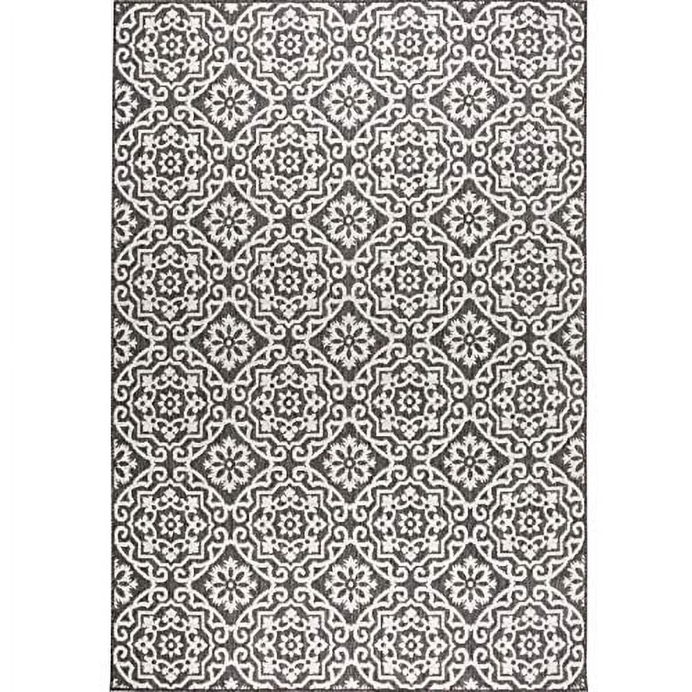 Nicole Miller New York Patio Country Danica Transitional Geometric Indoor/Outdoor Area Rug, Black/Grey, 7'9"x10'2"