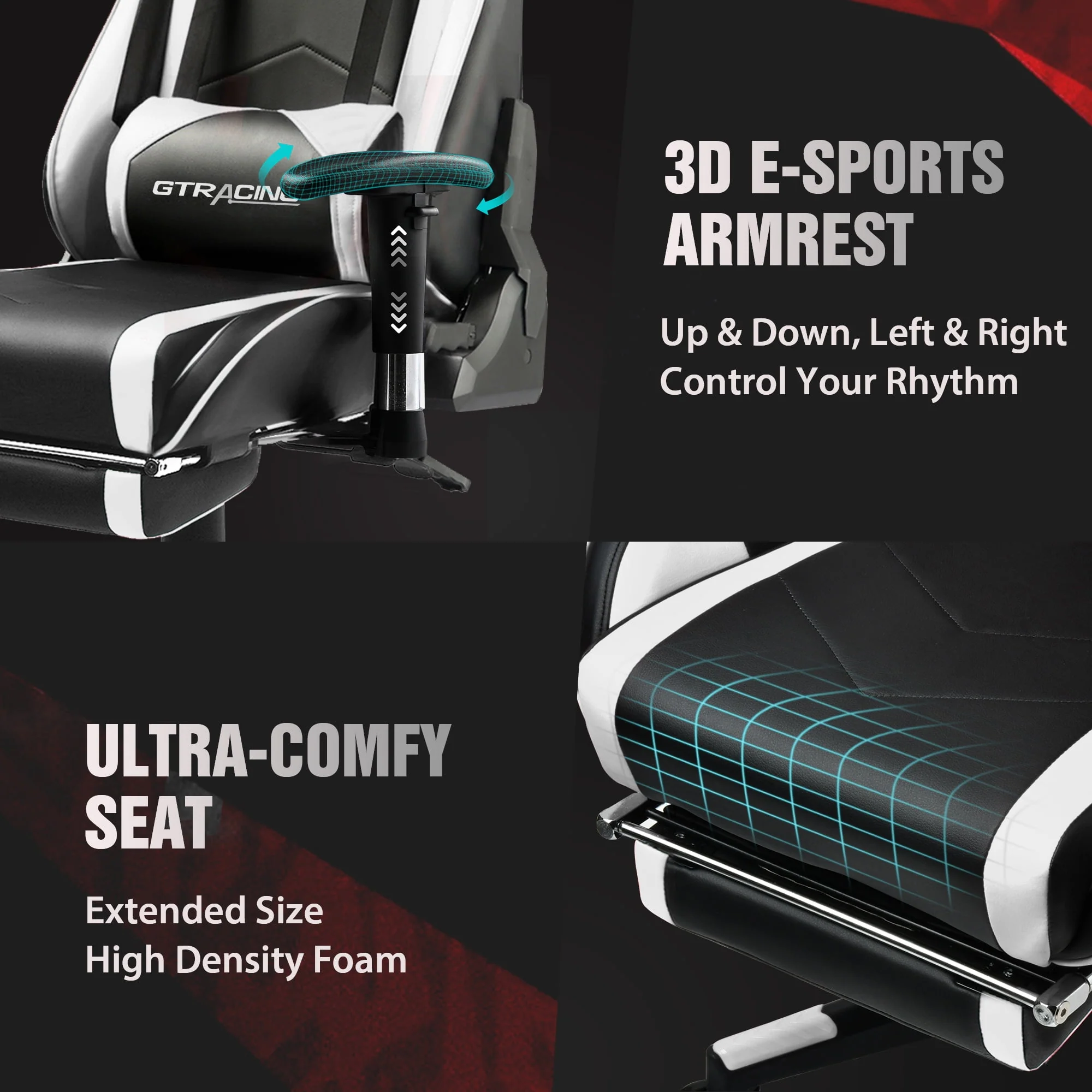 GTRACING Gaming Chair Office Chair PU Leather with Footrest & Adjustable Headrest, Red