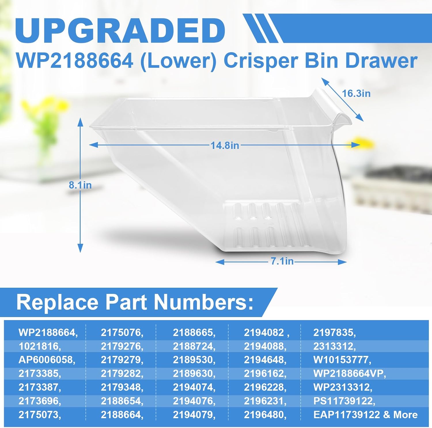 [2 PACK]UPGRADED 2188656 (Upper) Refrigerator Crisper Bin & 2188664 (Lower) Fridge Crisper Drawer Replacement Compatible with Kenmore Whirlpool Refrigerator Drawers Parts with Humidity Control