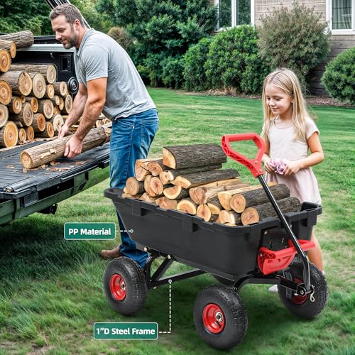 800lbs Garden Dump Cart, Heavy Duty Yard Dump Wagon with 10" Pneumatic Tires, Utility Cart for Yard, Farm and Garden