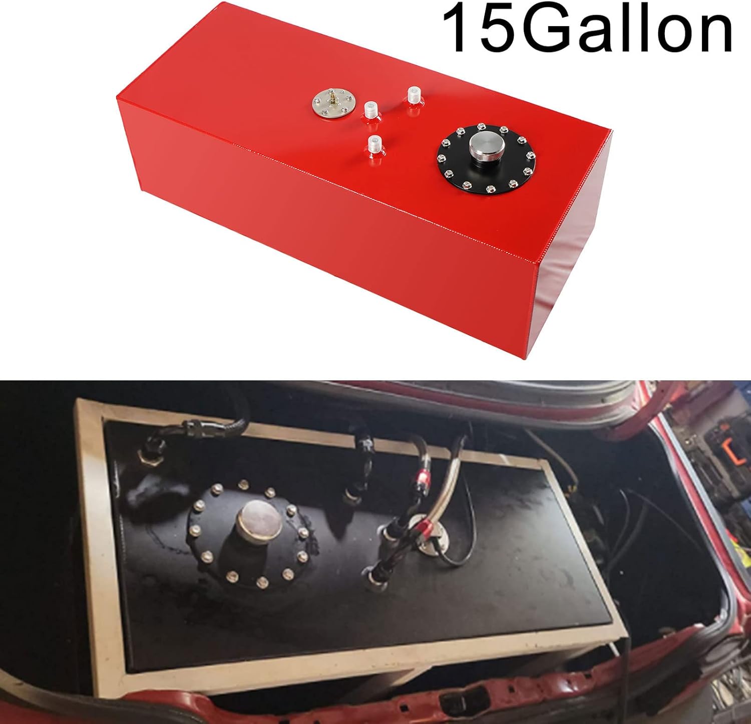 Universal 15 Gallon 57L Fuel Cell Tank Aluminum with Cap and Level Sender Polished Red