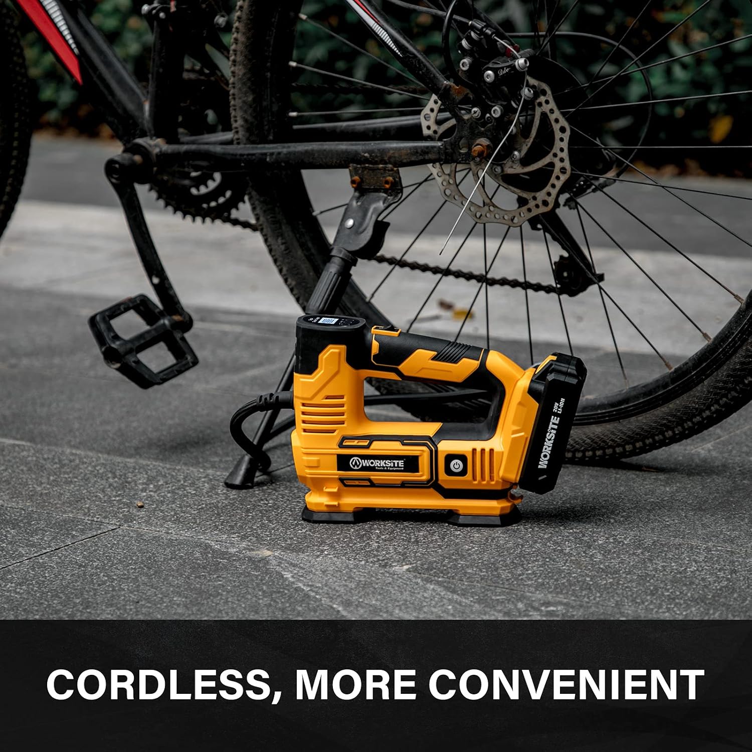 WORKSITE Tire Inflator Air Compressor Portable, 20V Cordless Tire Pump 150 PSI with Digital Pressure Gauge, Rechargeable Li-ion Battery and 12V Car Power Adapter