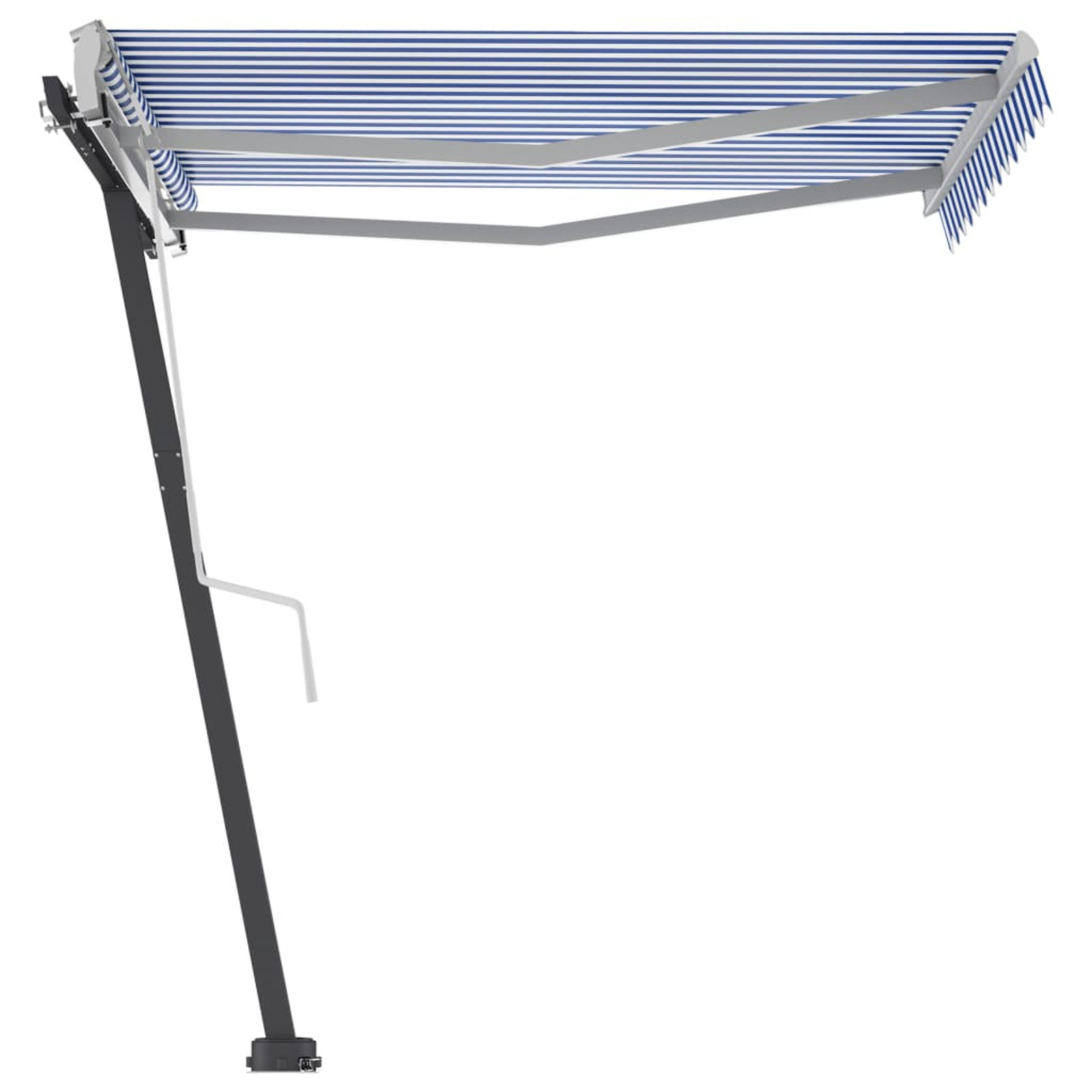 Dcenta Freestanding Manual Retractable Awning with Base Outdoor Canopy Sunshade Shelter Blue and White for Patio, Balcony, Backyard, Garden, Deck 118.1 x 98.4 Inches (W x H)