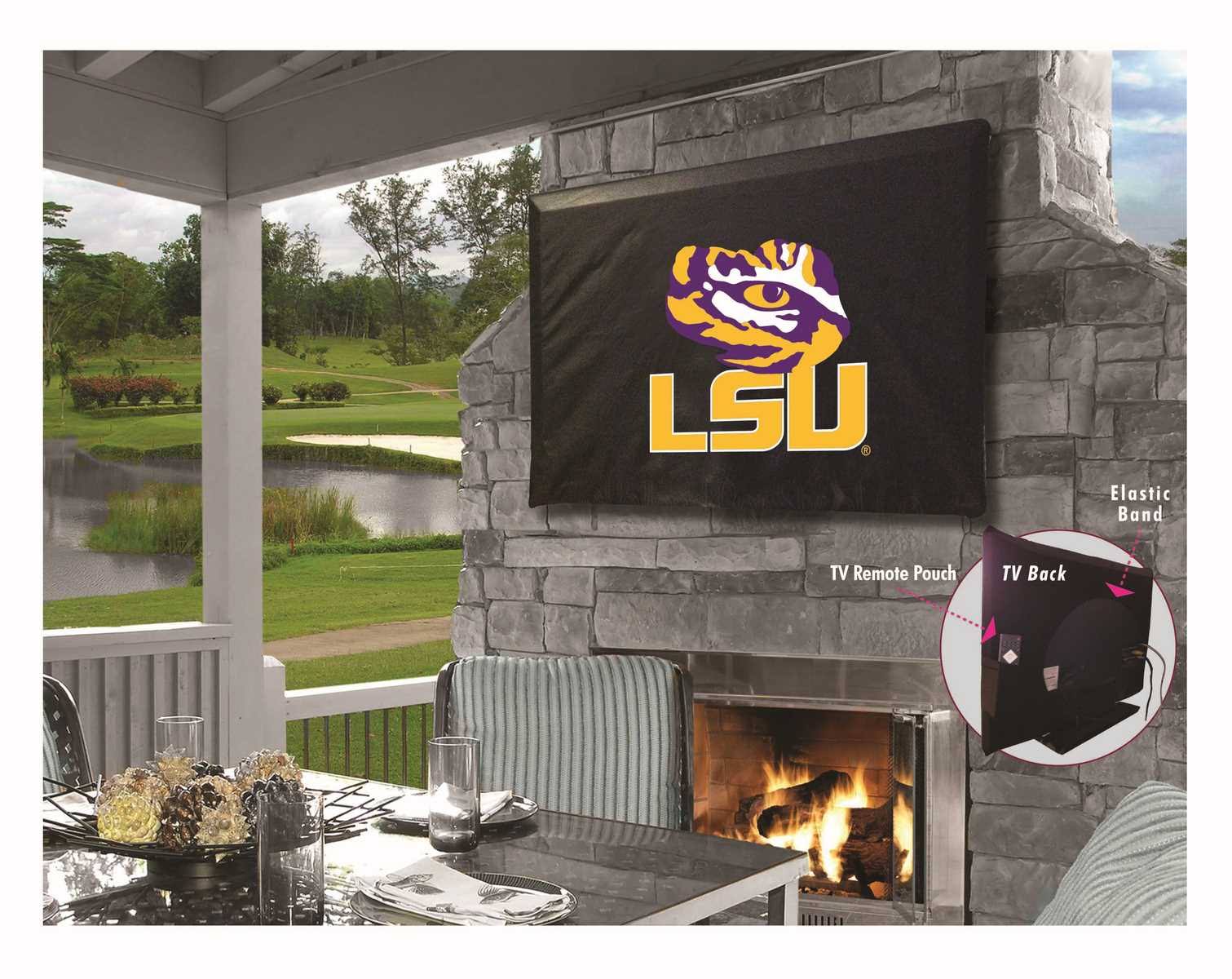Holland Bar Stool Co. LSU Tigers HBS Black Breathable Water Resistant Vinyl TV Cover (40x22-46x22)