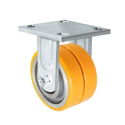 CasterHQ - 4 x 2 Dual Wheel Rigid Fixed Caster | Polyurethane on Aluminum | Maintenance Free Dual Wheel Caster | 1,000 lbs Per Caster