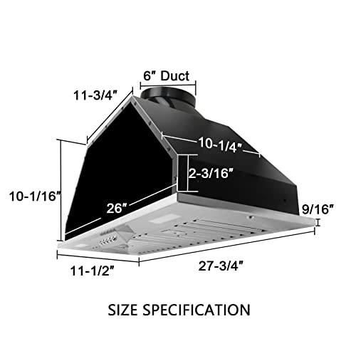 Range Hood Insert/Built-in 30 Inch,Ultra Quiet,Powelful Suction Stainless Steel Ducted Kitchen Vent Hood with LED Lights and Dishwasher Safe Filters, 3-Speeds 600 CFM