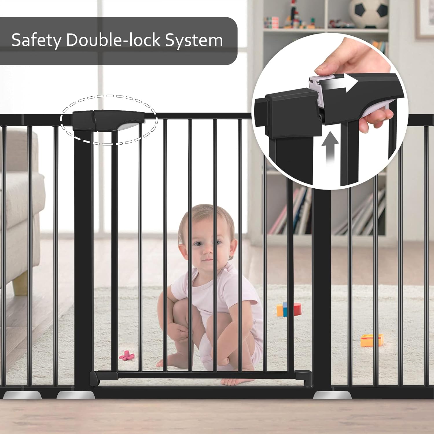 Derson 51.5" Extra Wide Baby Gate for Stairs and Doorways, Auto-Close Safety Dog Gates for The House, Easy Walk Thru Baby Child Gate for Kids and Pets