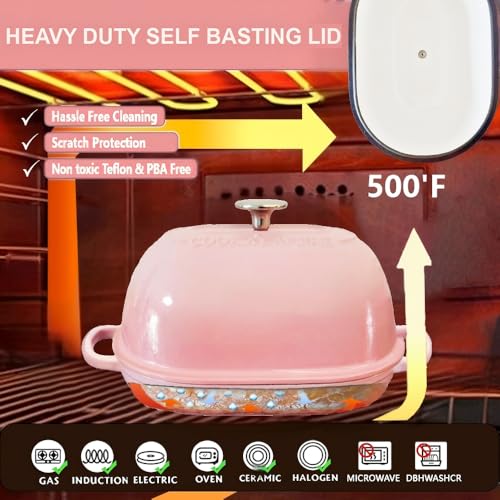 Cast Iron Dutch Oven,6 QT Bread Oven,Thick Enameled Loaf Pan with Lid,Bread Pans for Homemade Bread,14.5"Dutch Oven for Bread Baking,Loaf Pans-with Silicone Baking Mat&Recipe,Gifts for Family,Pink
