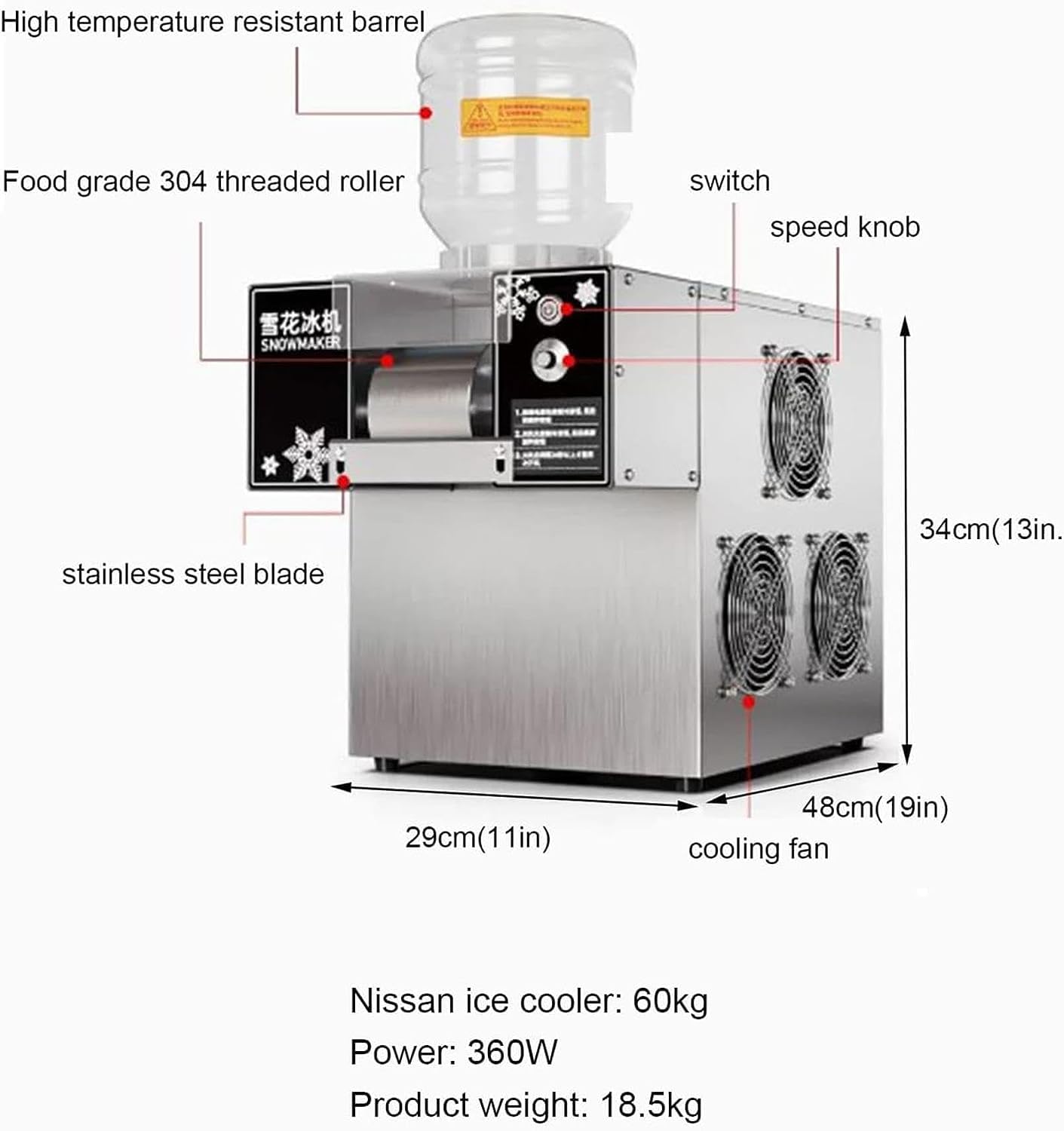 Snow Cone Machine, Snow Cone Maker with 130-350 Lbs/24H, Frozen Drink Machine with Temperature Preservation, ICEE Machine/Shaved Ice Machine for Supermarkets, Cafes, Restaurants, Bars