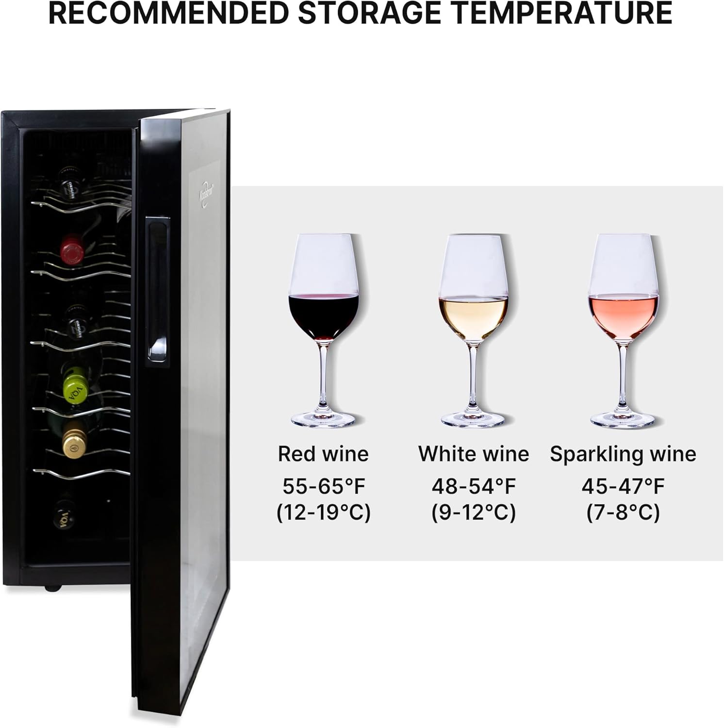 Koolatron 12 Bottle Wine Cooler, Black, Thermoelectric Wine Fridge, 1 cu. ft. (28L), Freestanding Wine Refrigerator, Red, White and Sparkling Wine Storage for Small Kitchen, Apartment, Condo, RV
