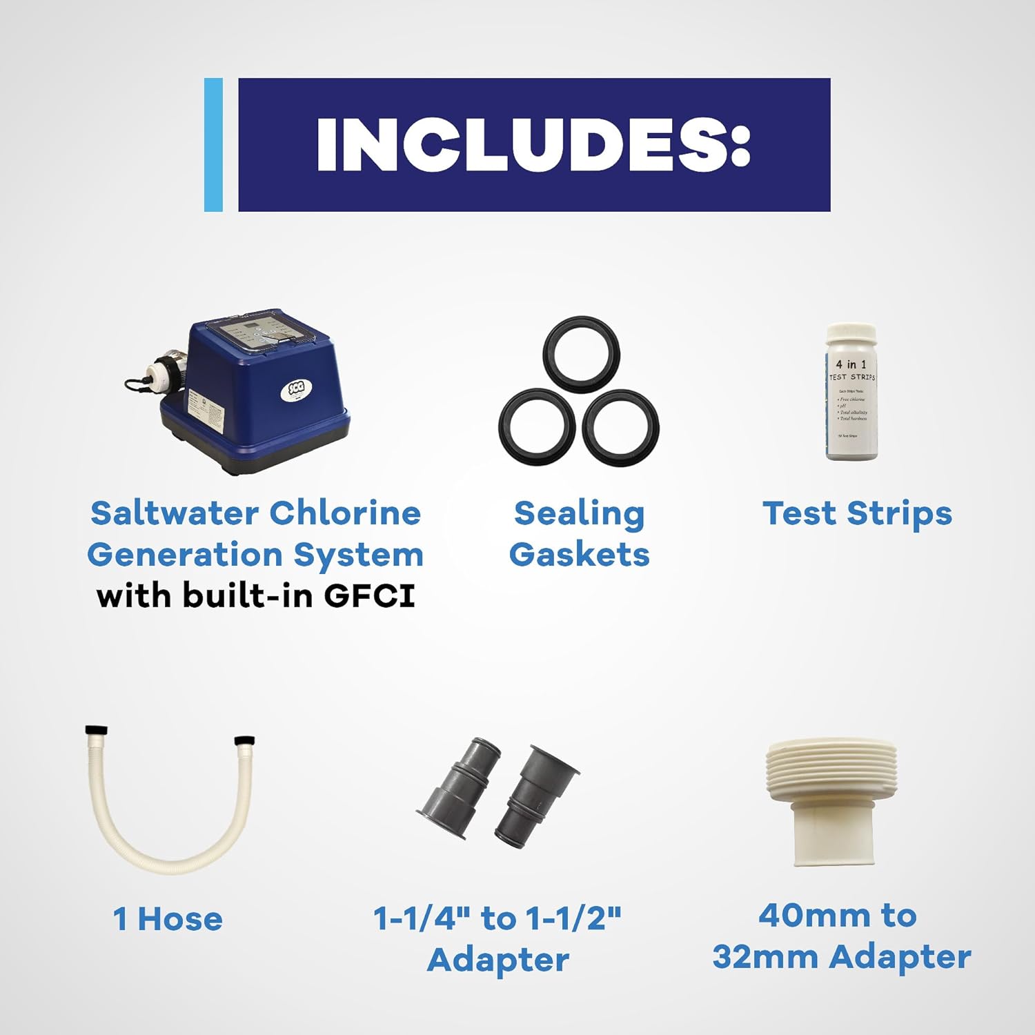 GAME 7502-E Saltwater Chlorine Generation System for Pools - for Naturally Clear Water​ in Above Ground Swimming Pools up to 21k Gallons, 25.9-Foot Power Cord with GFCI Included