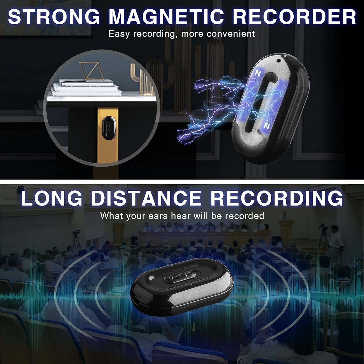Binrrio Magnetic Voice Activated Recorder Mini Voice Recorder Recording Device, 100 Hours Battery Time 192 Hours Recording Capacity Pack of 2