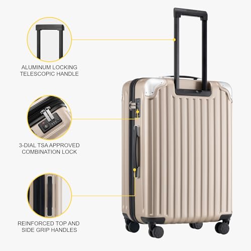LEVEL8 Grace Carry on Luggage Airline Approved, 20 Inch Expandable Hardside Suitcases with wheels, Abs+Pc Harshell Spinner Luggages with Tsa Lock, Red