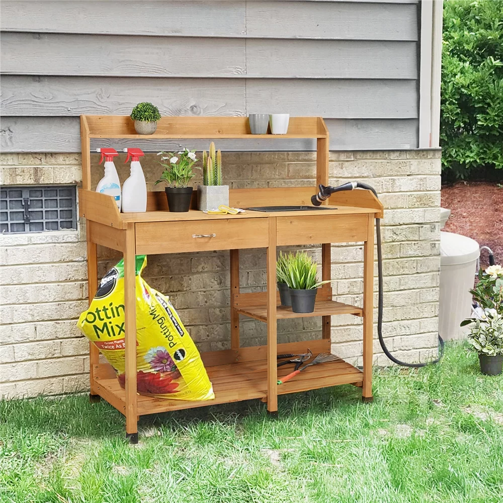Yaheetech Cedarwood Potting Bench with Removable Sink