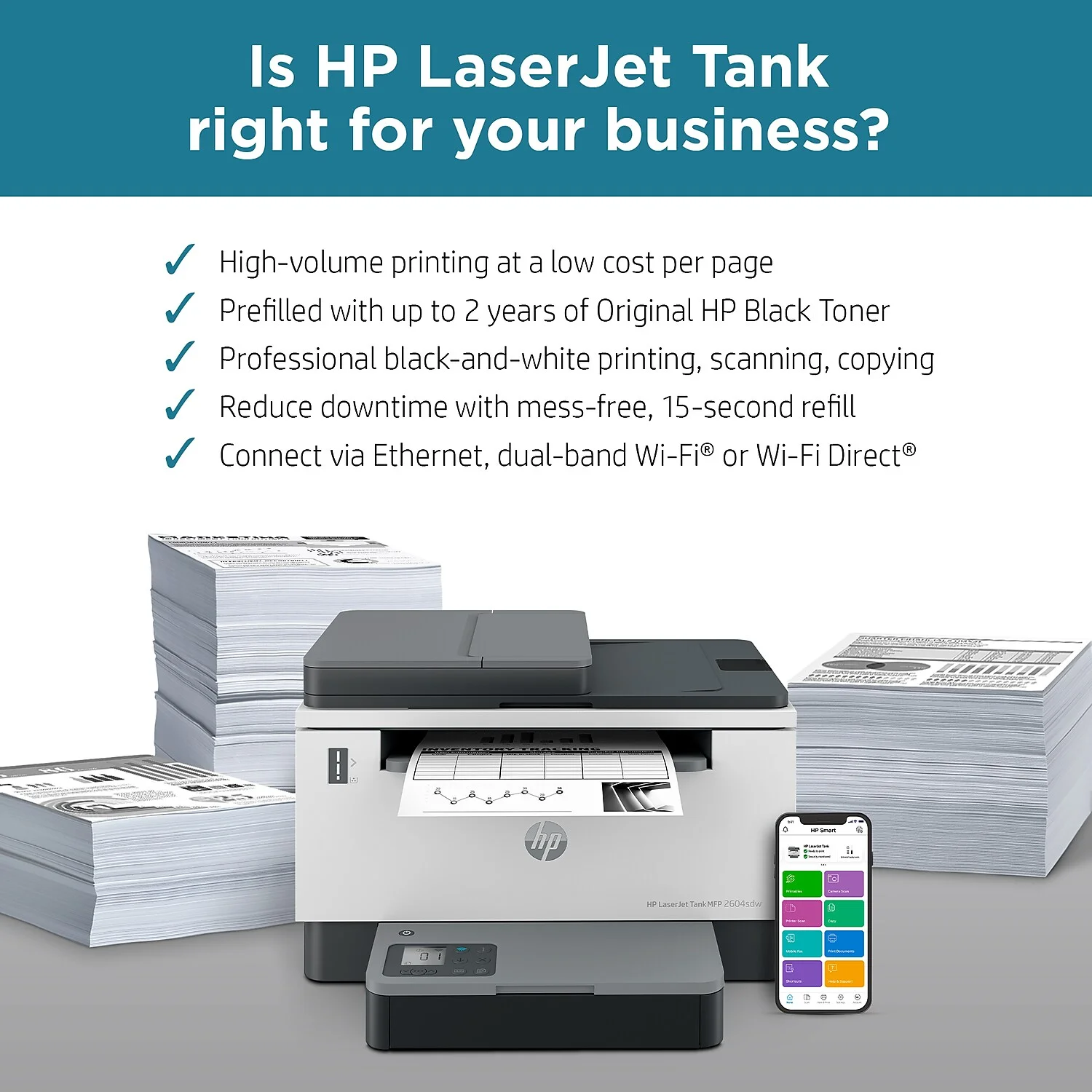 HP LaserJet Tank MFP 2604sdw Monochrome Color Printer with Laser Printing Technology, 381V1A