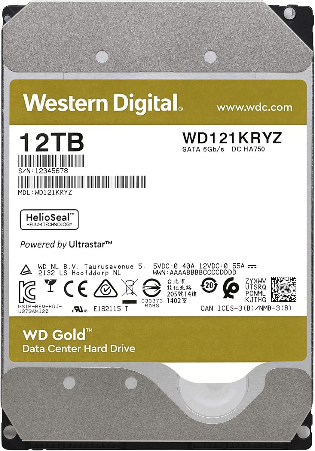 WD Gold 14TB Enterprise Class Internal Hard Drive - 7200 RPM Class, SATA 6 Gb/s, 512 MB Cache, 3.5 - WD141KRYZ (Renewed)