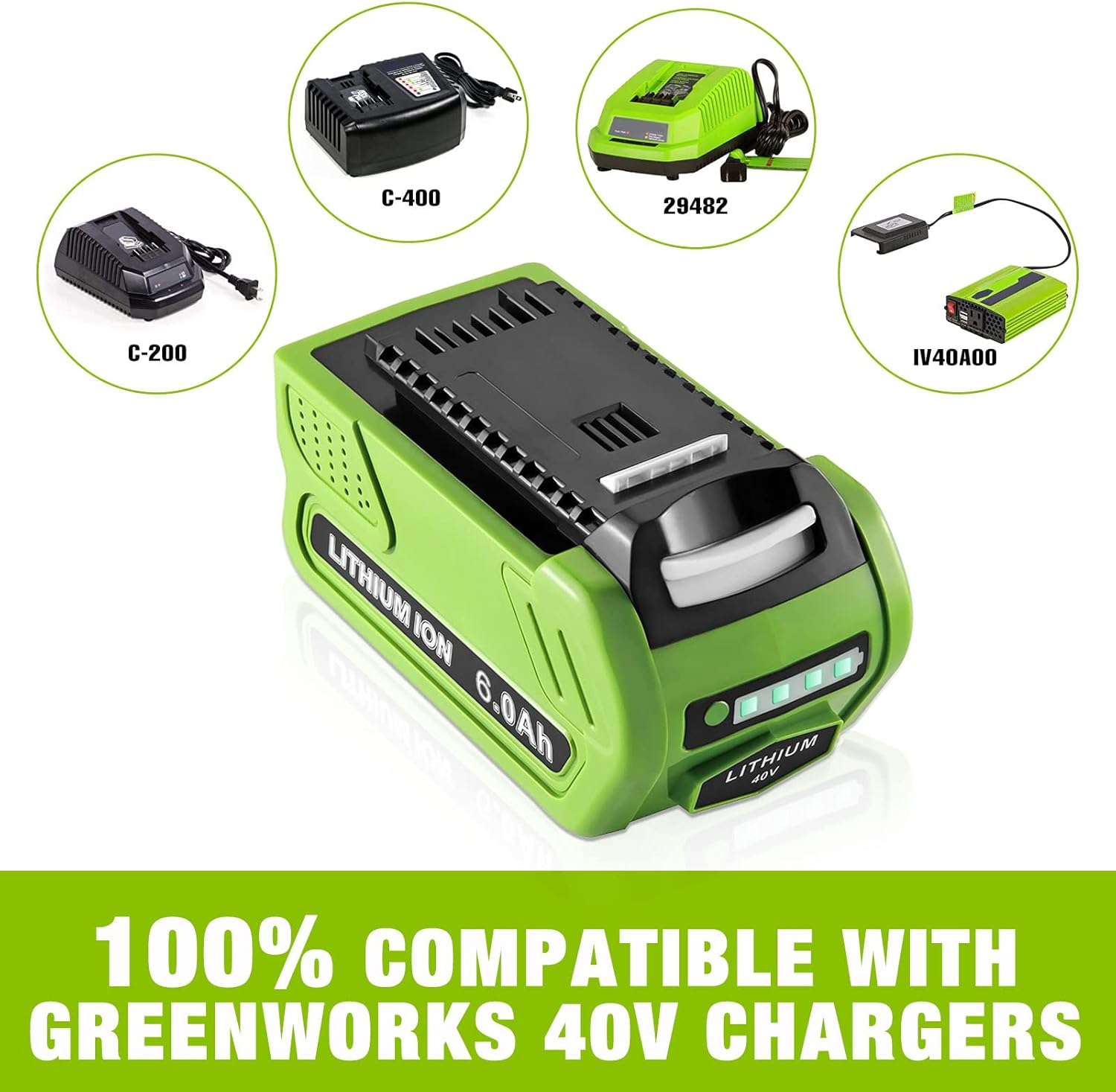 DSANKE 40V 6.0Ah 29472 Lithium Battery Replacement for GreenWorks 40V Battery 29472 29462 Battery GreenWorks 40V G-MAX Power Tools 29252 20202 22262 25312 25322 20642 22272 27062 21242 Pack of 2