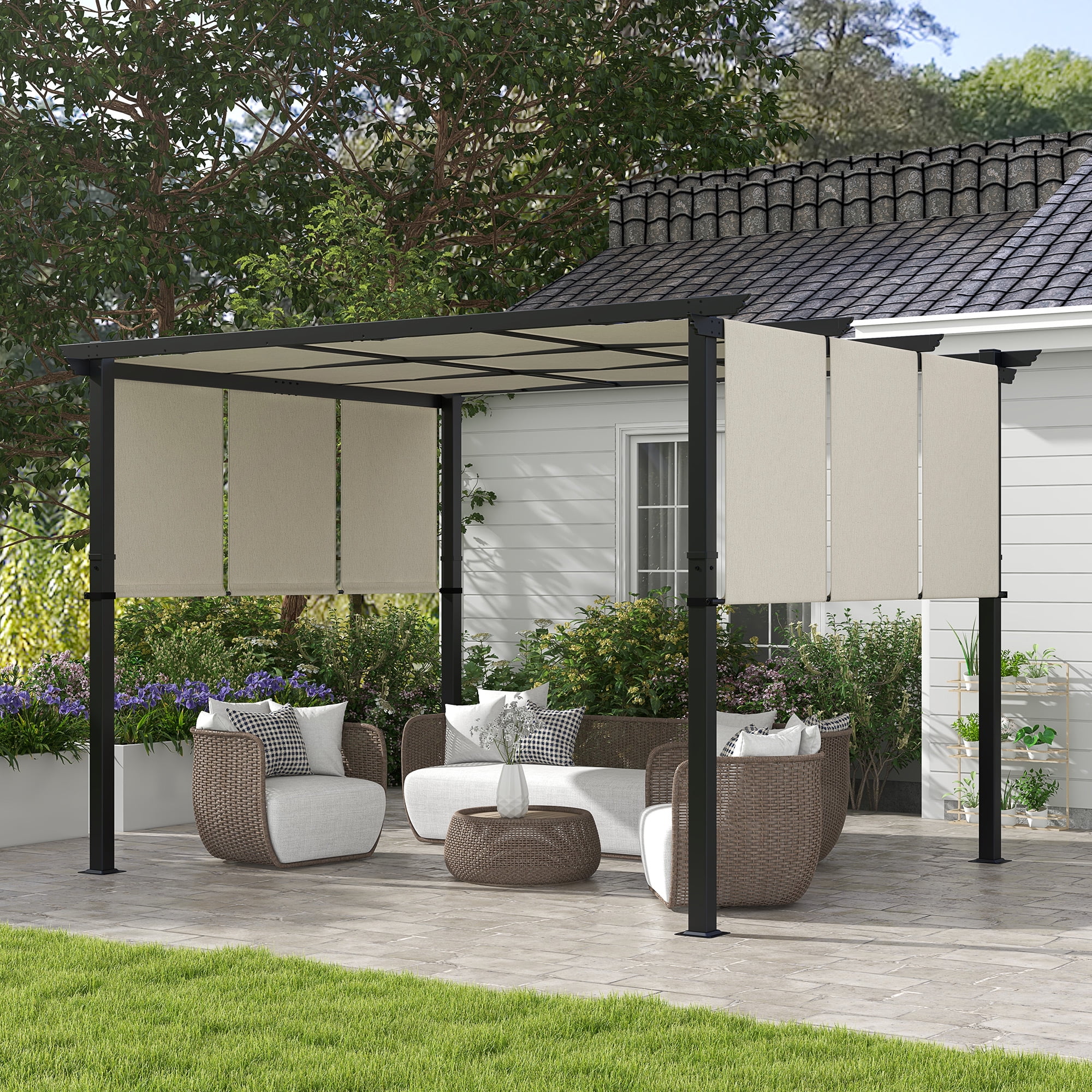 Outsunny 10' x 12' Metal Pergola with Retractable Canopy for Patio, Deck - Curated Treasures Market