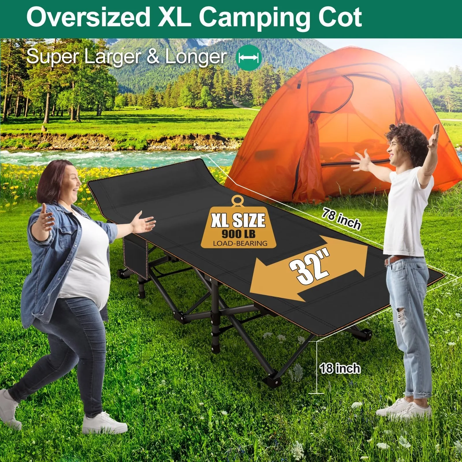 MOPHOTO 2 Pack Oversized 78"*32" Portable Folding Bed for Adults, Heavy Duty Outdoor Camping Cot with Mattress, Rollaway Guest Bed Sleeping Cot with Carry Bag