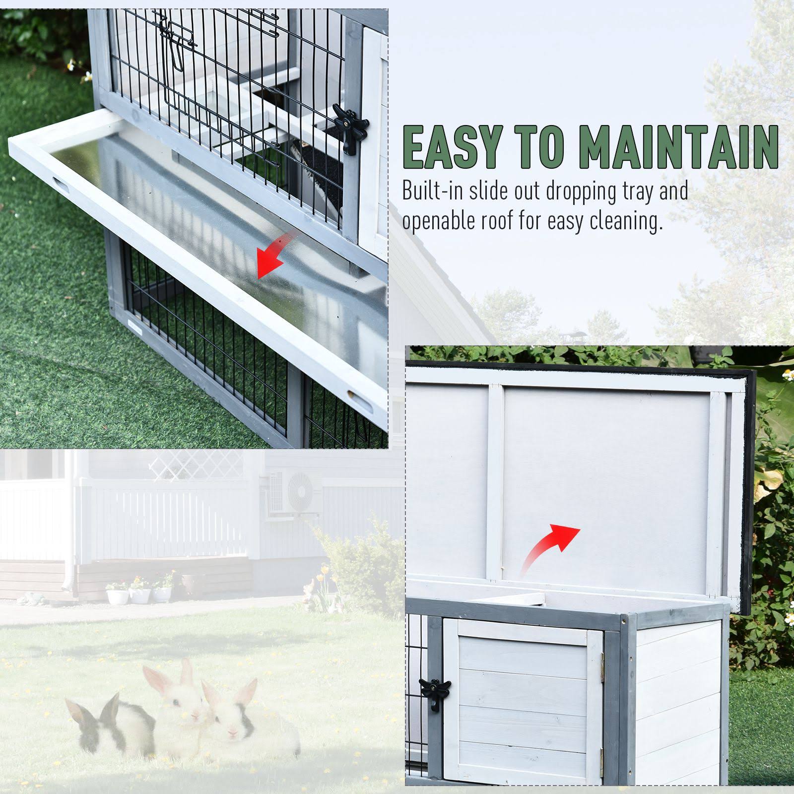 PawHut 2-Tier Wooden Rabbit Hutch with Upper House Area and Lower Play Area with Cage - Great for Bunnies/Small Animals