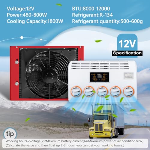 mohngie 12 volt DC Air Conditioner, 12000BTU Electric 12V Truck Air Conditioner for RVs, Trucks, Construction Vehicles, Forklifts, Cranes Buses, Tractors, Campers (12V)