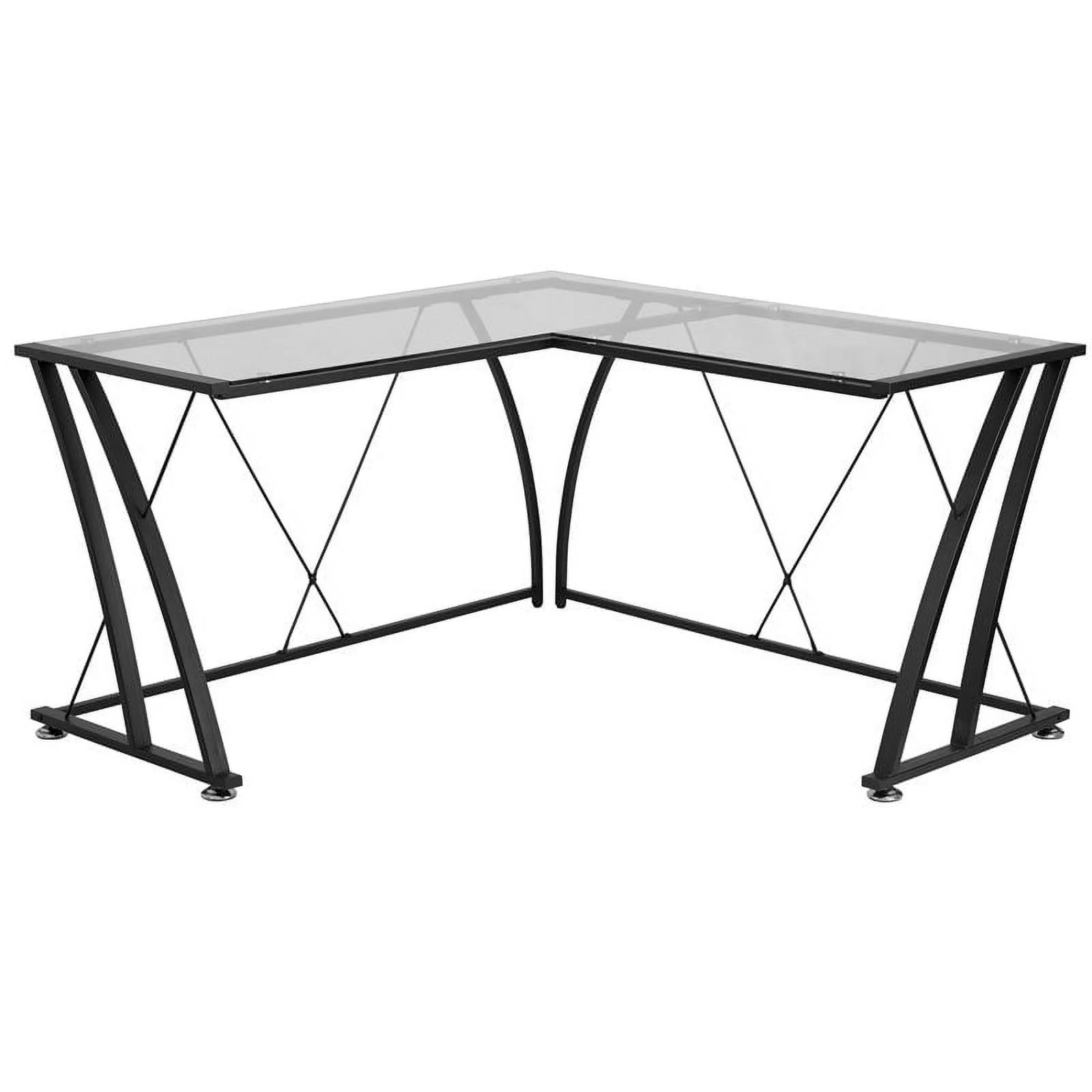 Bowery Hill Glass L-Shape Computer Desk In Clear Black