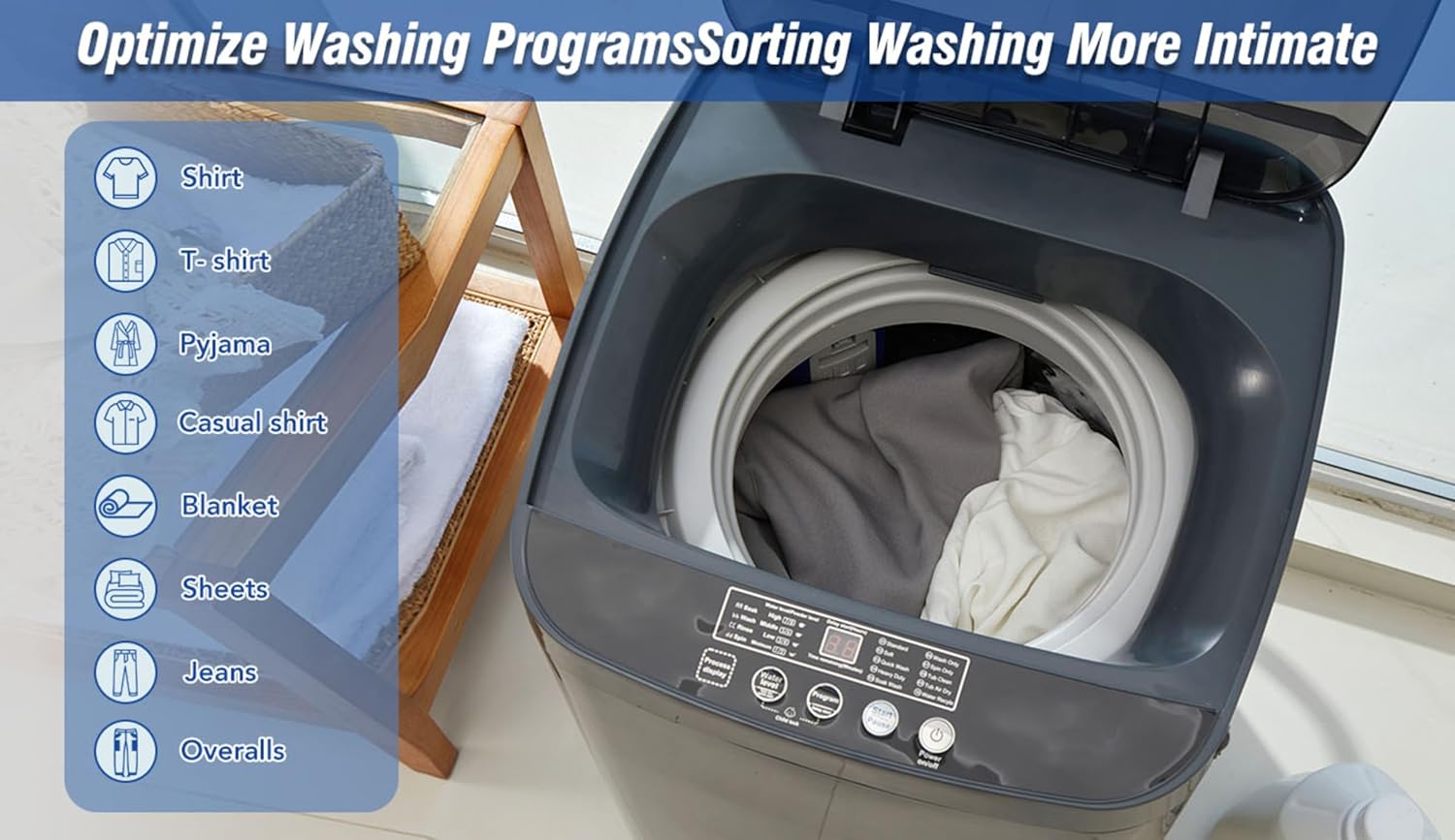 Portable Washing Machine – 15.4lbs Capacity, Top Loading Full-Automatic Compact Washing Machine with Smart Programs and Energy Efficiency (Antique grey, 18.3 "L x 18.5 "W x 31.1 "H)