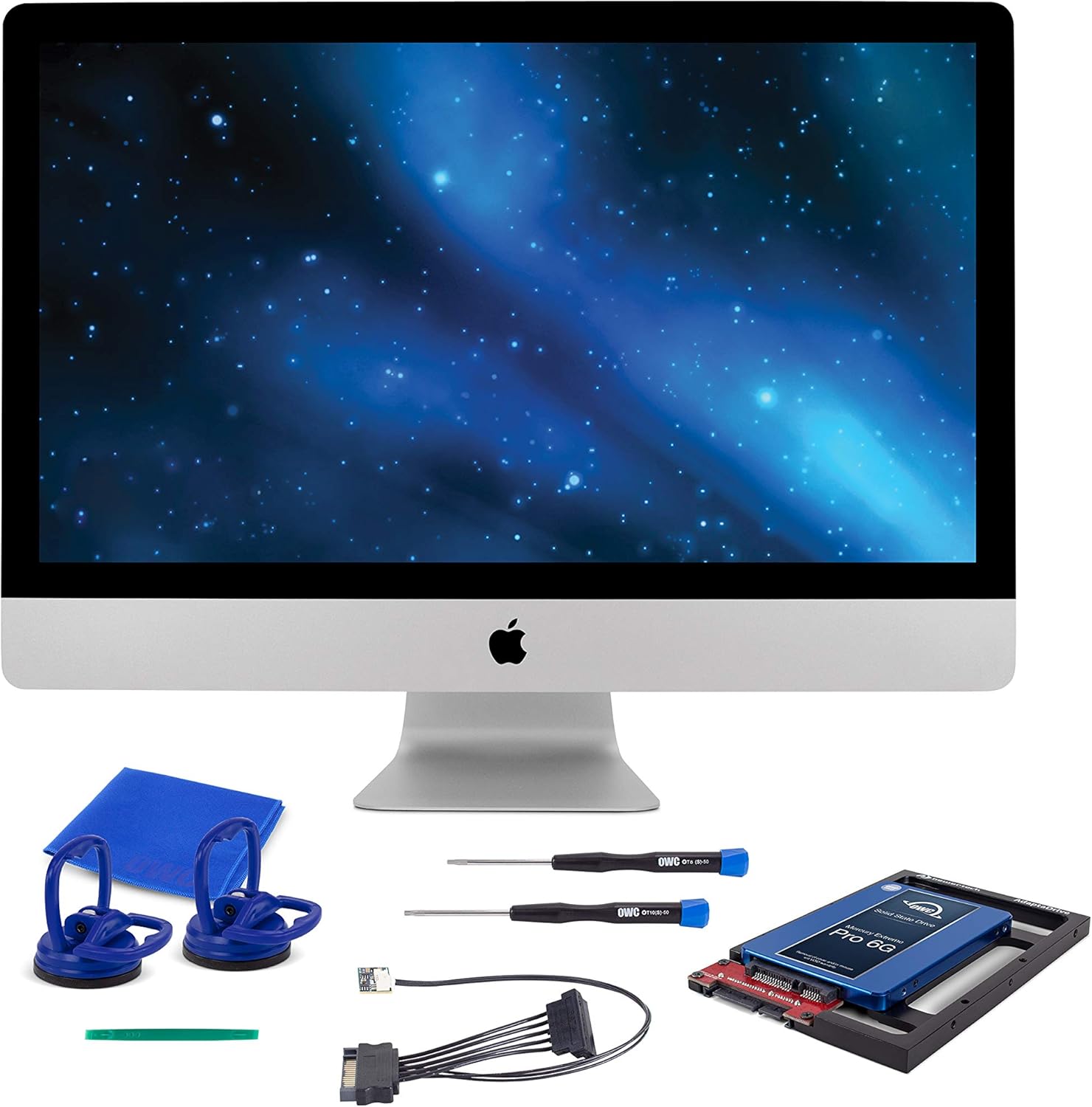 OWC 1TB SSD Upgrade Bundle For 2011 iMacs, OWC Mercury Electra 1.0TB 6G SSD, AdaptaDrive 2.5 to 3.5 Drive Converter Bracket, In-line Digital Thermal Sensor Cable, Installation tools, OWCKITIM11HE1TB