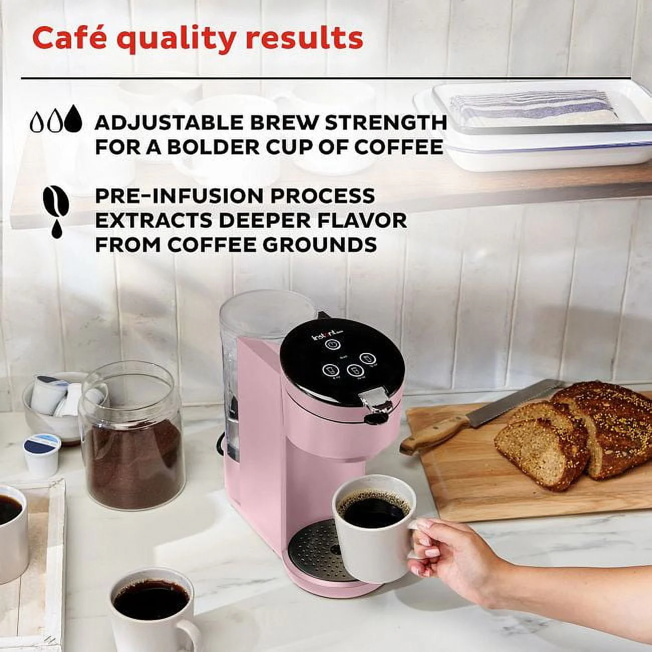Instant Solo 2-in-1 Single Serve Coffee Maker for Ground Coffee or K-Cup Pods with 3 Brew Sizes, Maroon Red