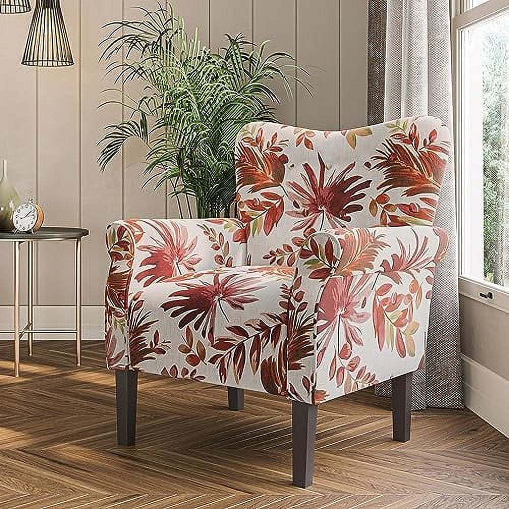 KHBIULIFE Modern Accent Chair for Living Room  High Back Floral Armchair with Wooden Legs  Upholstered Wingback Side Chair Padded Armrest Single Sofa for Living Room  Bedroom - Allston (G