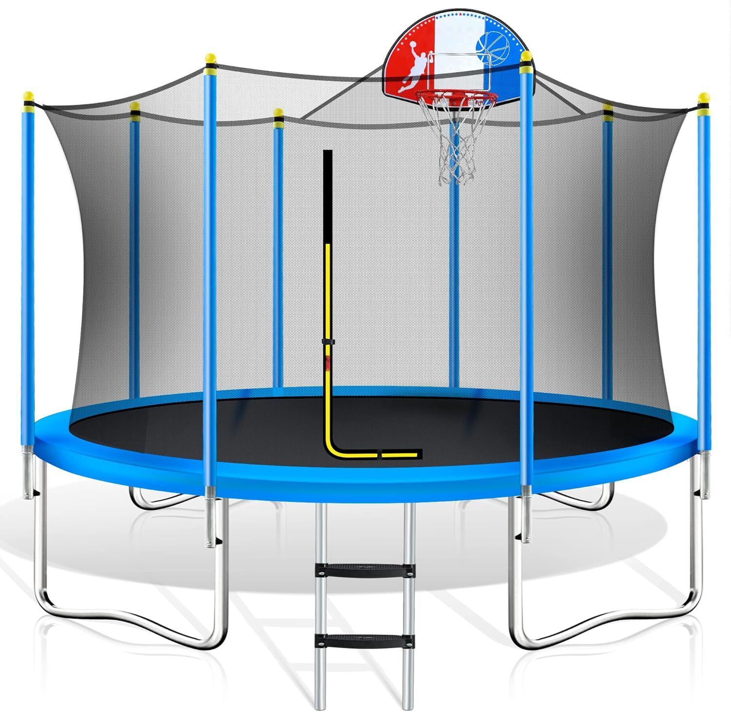 Merax 8FT 10FT 14FT 15FT 16FT Trampoline with Safety Enclosure Net, Basketball Hoop and Ladder - ASTM BV Certificated &ndash; Basketball Trampoline