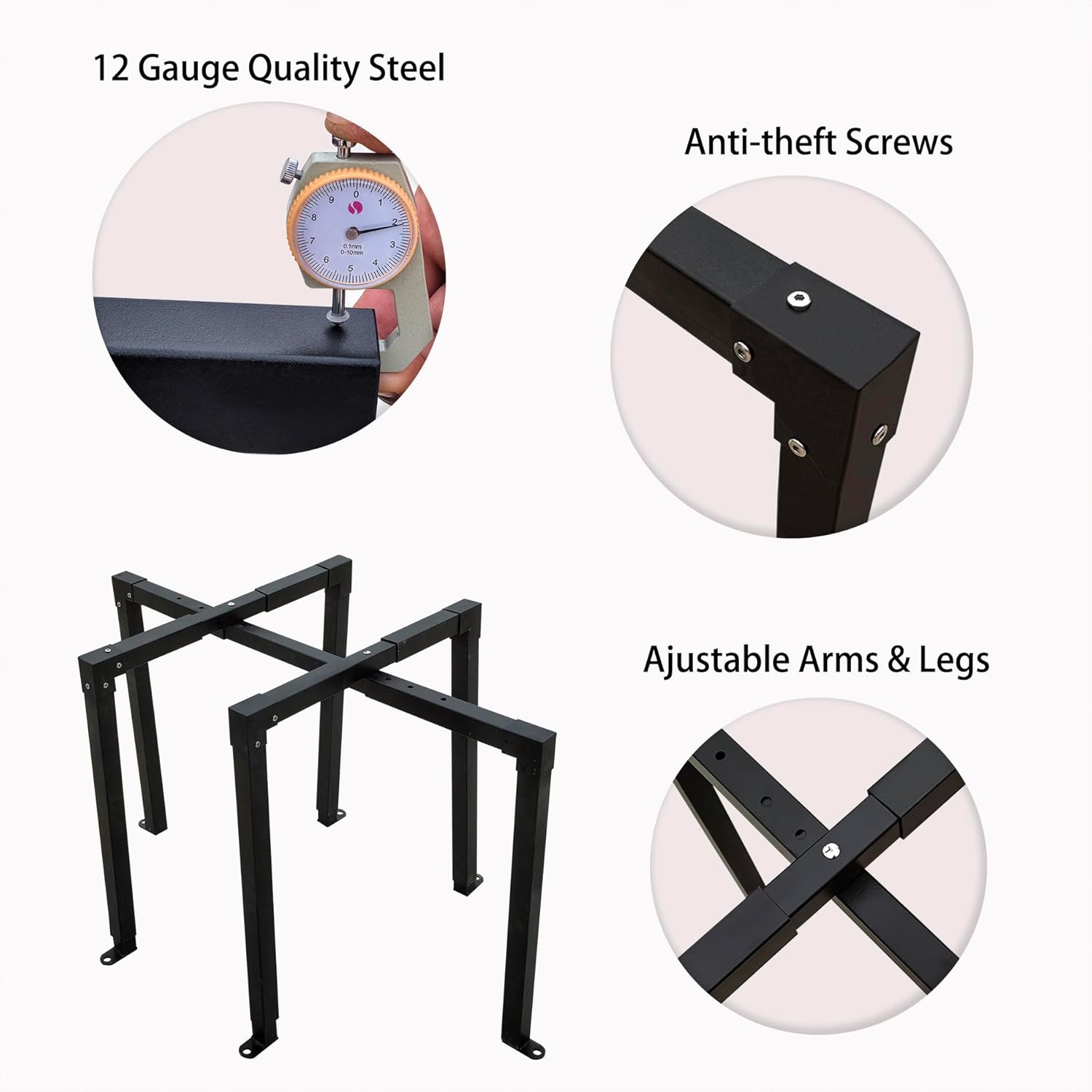 AC Security Cage, Adjustable Height and Width, Steel Air Conditioner Cage for Round or Square Shape incl. Anti-Theft Screws (Reinforced Version)