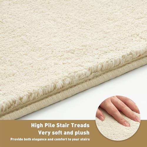 PURE ERA Carpet Stair Treads Ultra Plush Soft Bullnose Indoor Stair Protectors Pet Friendly Non-Slip Skid Resistant Tape Free Washable Reusable