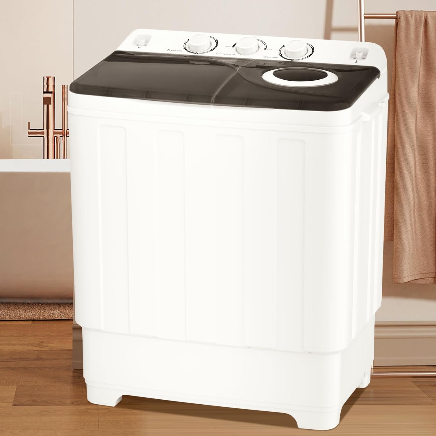 linor Portable Washing Machine, 2 In 1 Washing Machines, Twin Tub Compact Washer 28lbs Capacity, Laundry Washer with Control Knobs/Timer Function/Drain Pump, Washer and Dryer Combo for Apartment