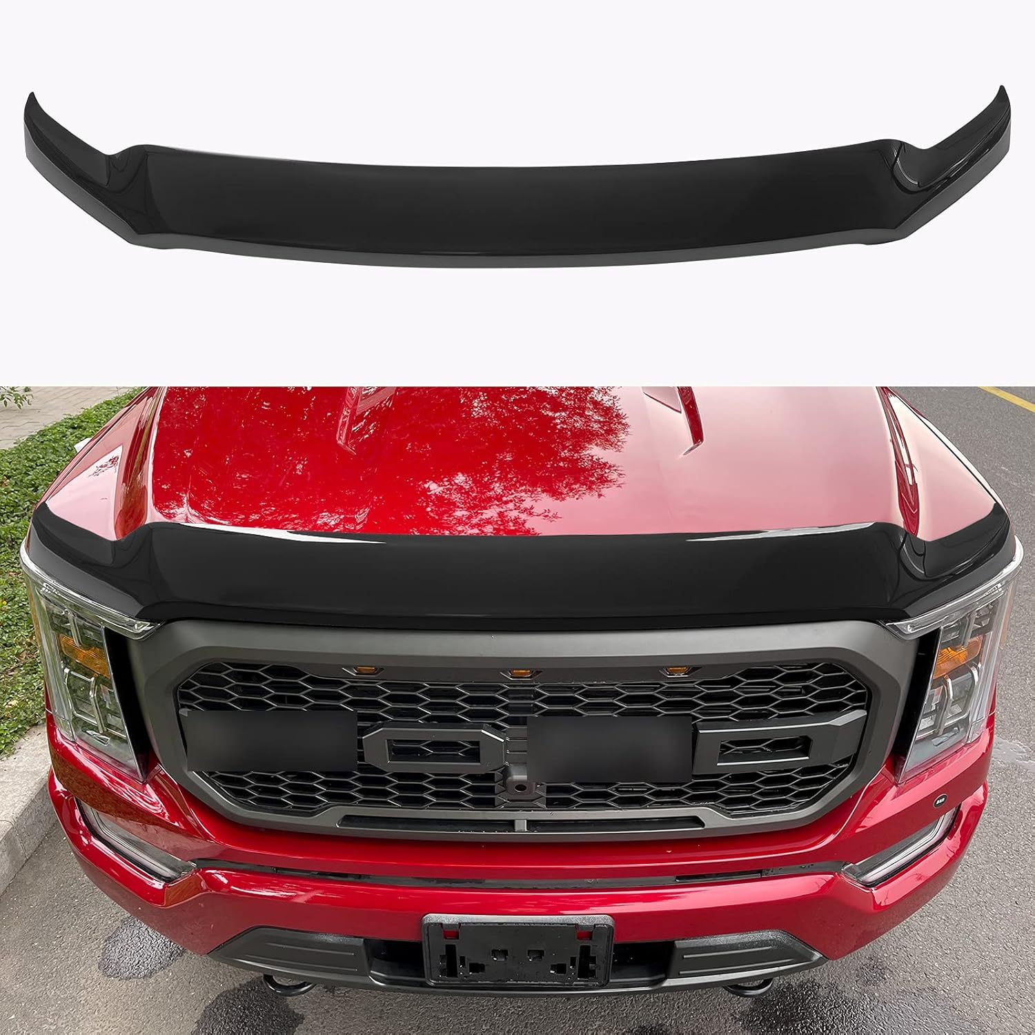 Xipoo Fit Ford F150 Hood Shield Hood Deflector Hood Guard for 2021 Ford F150 Accessories (Glossy Carbon Fiber)