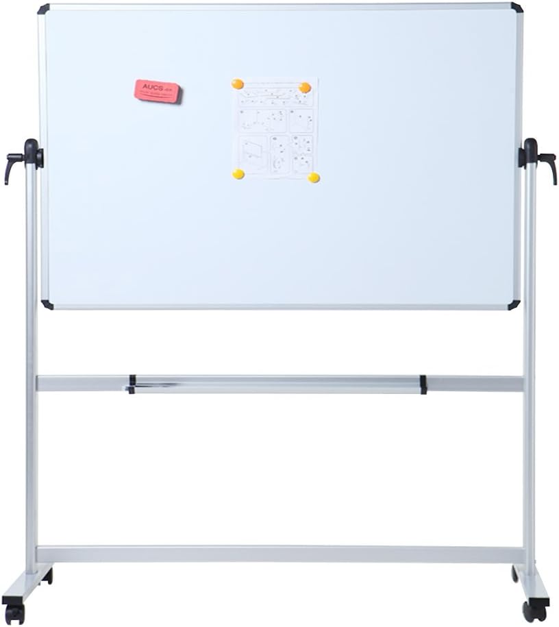 VIZ-PRO Double-sided Magnetic Mobile Whiteboard,48 x 24 Inches, Portrait Orientation,Aluminium Frame and Stand