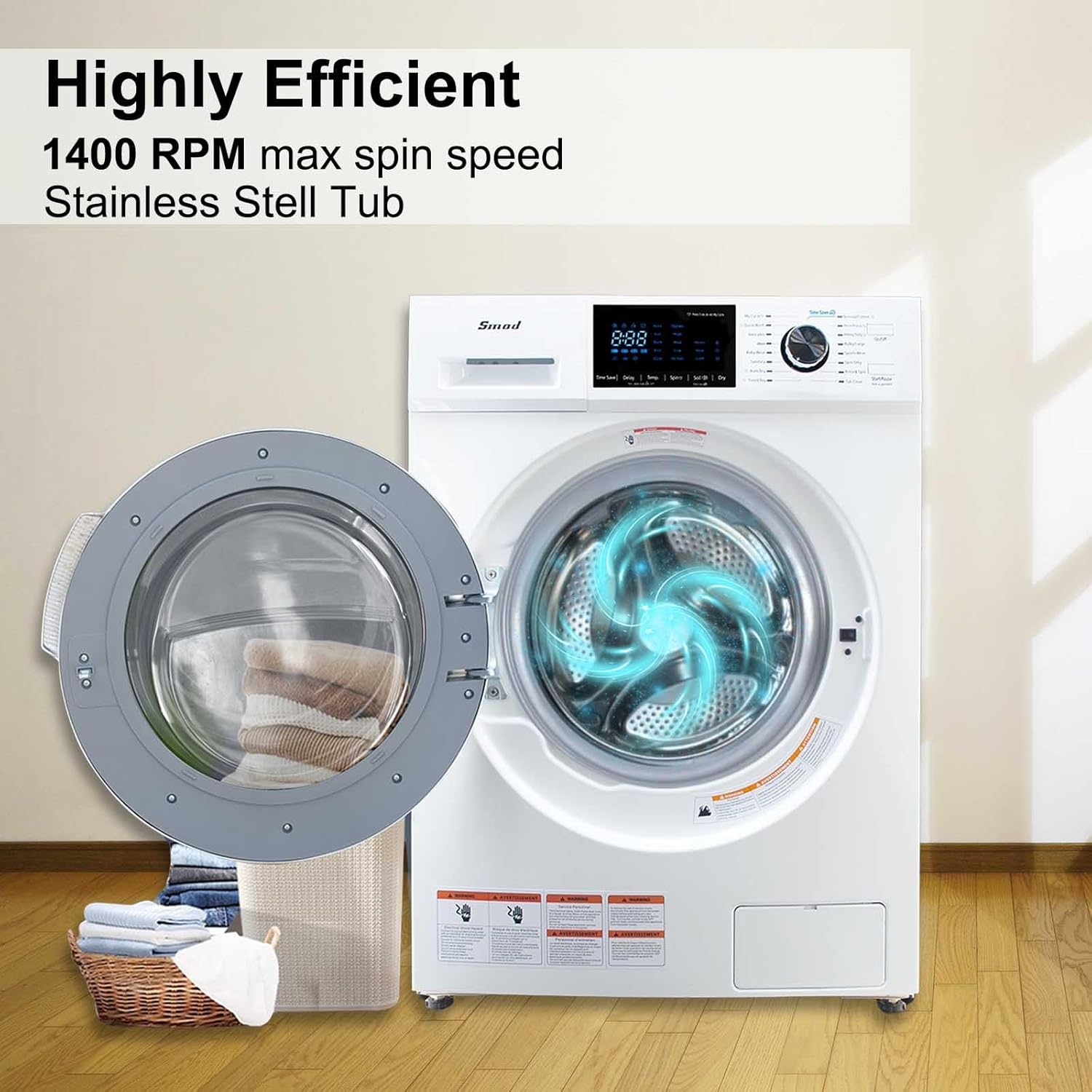 All in One Washer and Dryer Combo,Compact Washer Dryer Combo 24 inch, 2.7 cu.ft. 26 lbs Front Load Washer Dryer in One for Laundry,Apartment,Dorm,Child Lock,LED Display,1400 RPM,16 Cycles