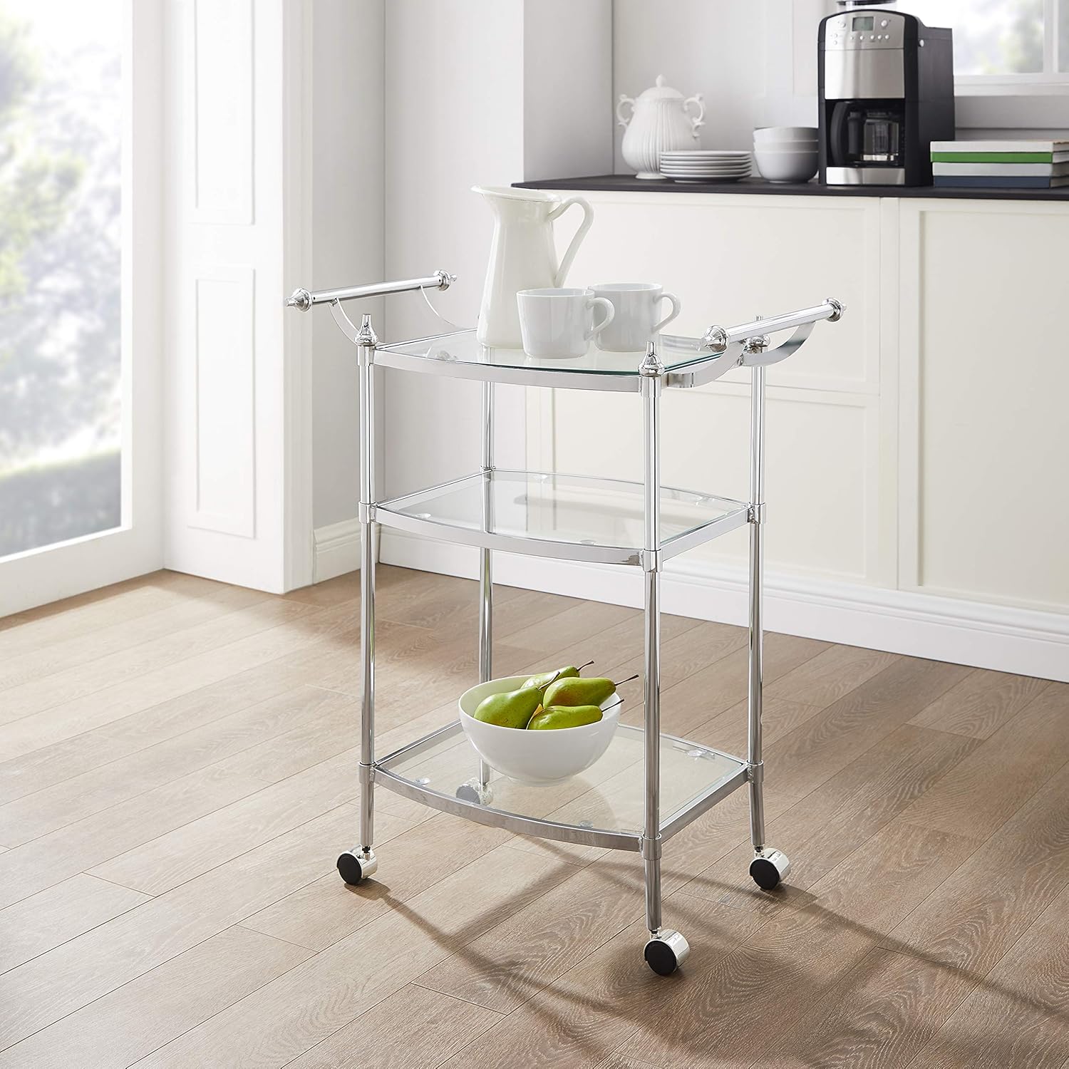 Powell Chrome and Clear Glass Mobile Bar Smith Cart