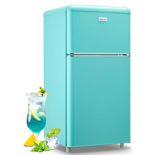 WANAI Compact Refrigerator 3.2 Cu.Ft Classic Retro Refrigerator 2 Door Mini Refrigerator Adjustable Remove Glass Shelves Refrigerator Suitable for Dorm Garage and Office