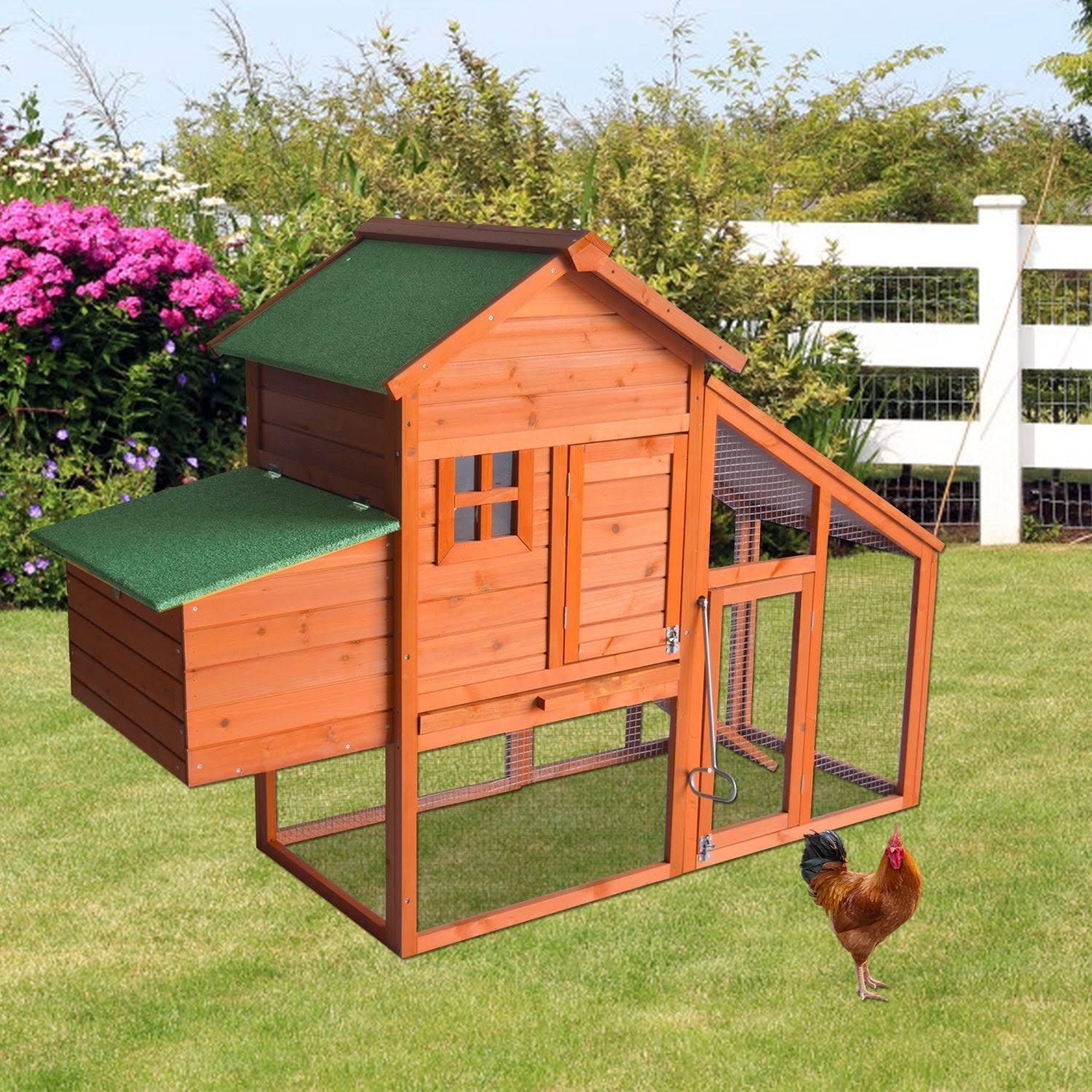 Kinpaw Large Chicken Coop, Wooden Hen House, Customizable Poultry Cage for Small Animals, Bunny Hutch w/ Outdoor Runs - 1pc-outd