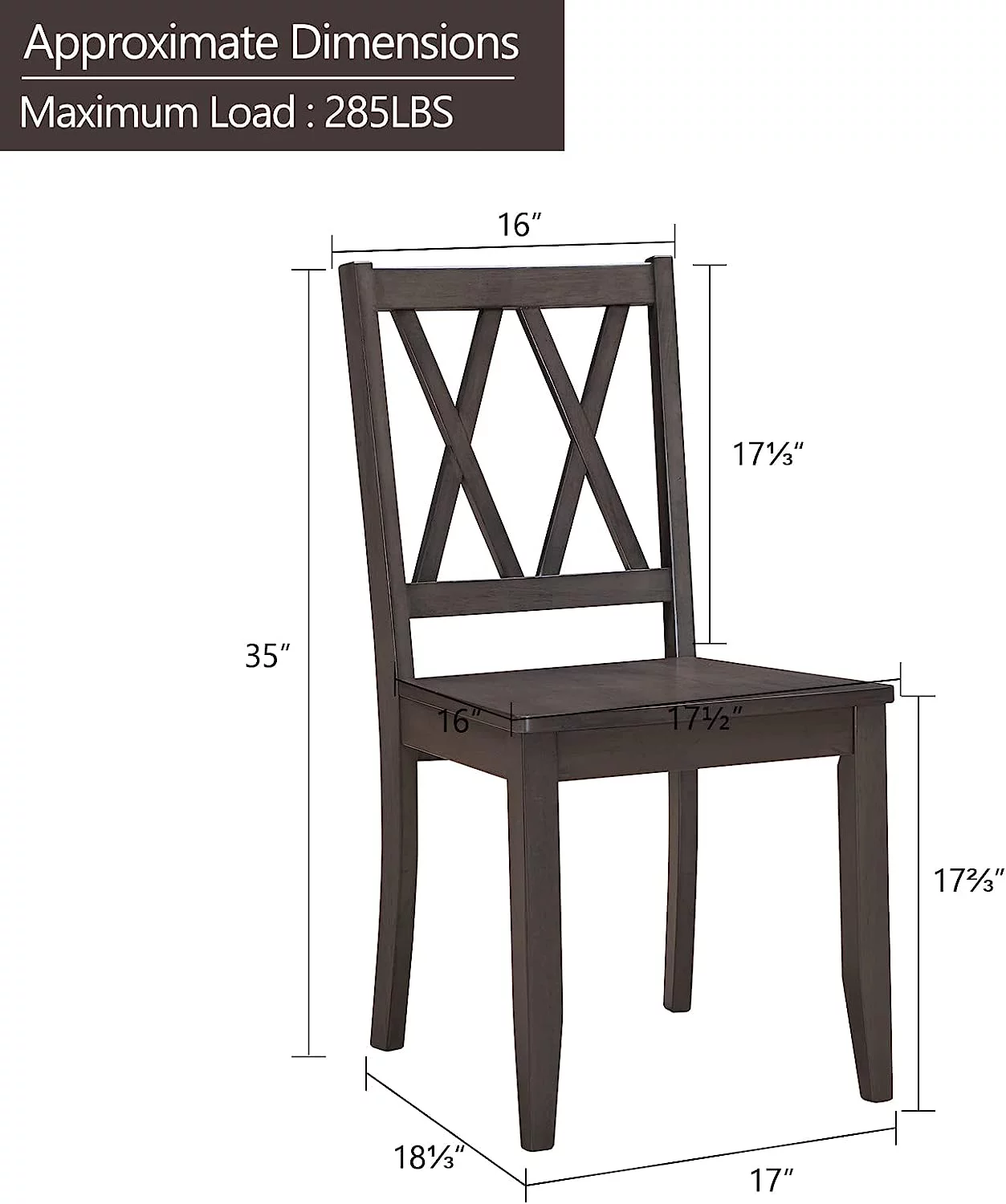 Duhome Farmhouse Dining Chairs Set of 2 Wooden Dining Room Chairs with Cross Back Country Cottage Kitchen Chairs Side Chairs, Gray
