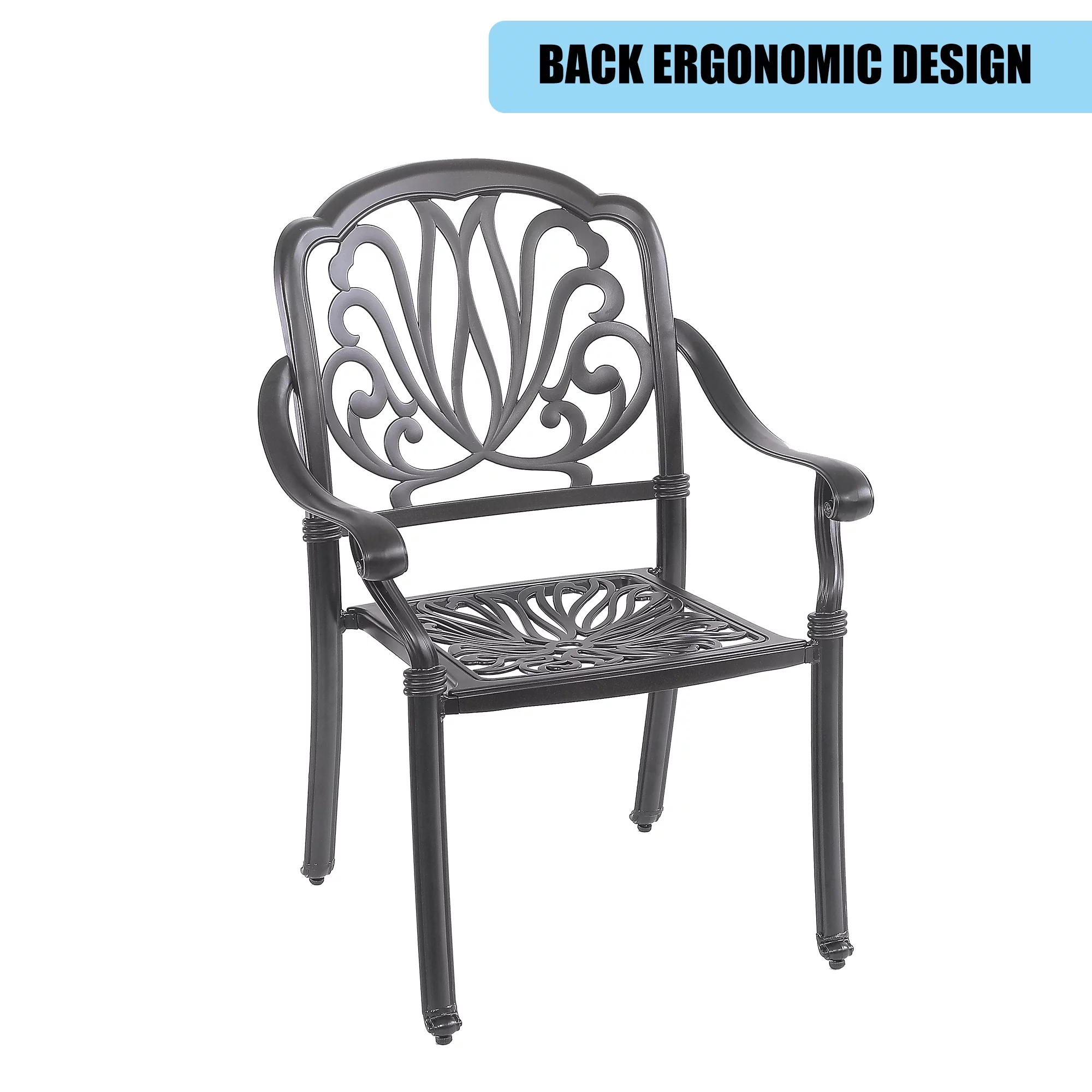 5Pcs Outdoor Furniture Dining Table Set All-Weather Cast Aluminum Patio Furniture Includes 1 Round Table and 4 Chairs with Umbrella Hole for Patio Garden Deck, Lattice Weave Design, Black Color