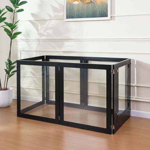 Heavy Duty Clear Acrylic Dog Playpen, Transparent Pet Pen, Metal Frame Easy Assemble Kennel Enclosure, Ideal for Small to Medium Dogs, Cats, and Other Small Pets (White, 6 Panels with Door)