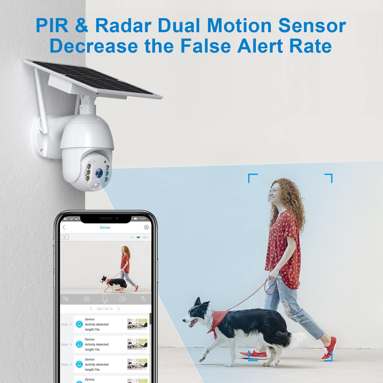 Outdoor Solar Security Camera Wireless PTZ Pan/Tilt Digital Zoom Color Night Vision PIR Siren WiFi Home Surveillance Spotlight CamTwo-Way Talk Cloud/SD Card Storage 18000mAh Battery Powered