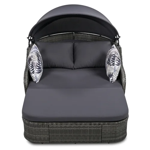 Churanty Outdoor Sunbed with Adjustable Canopy for Two Person Patio Chaise Double Lounger for Beach Backyard,Gray