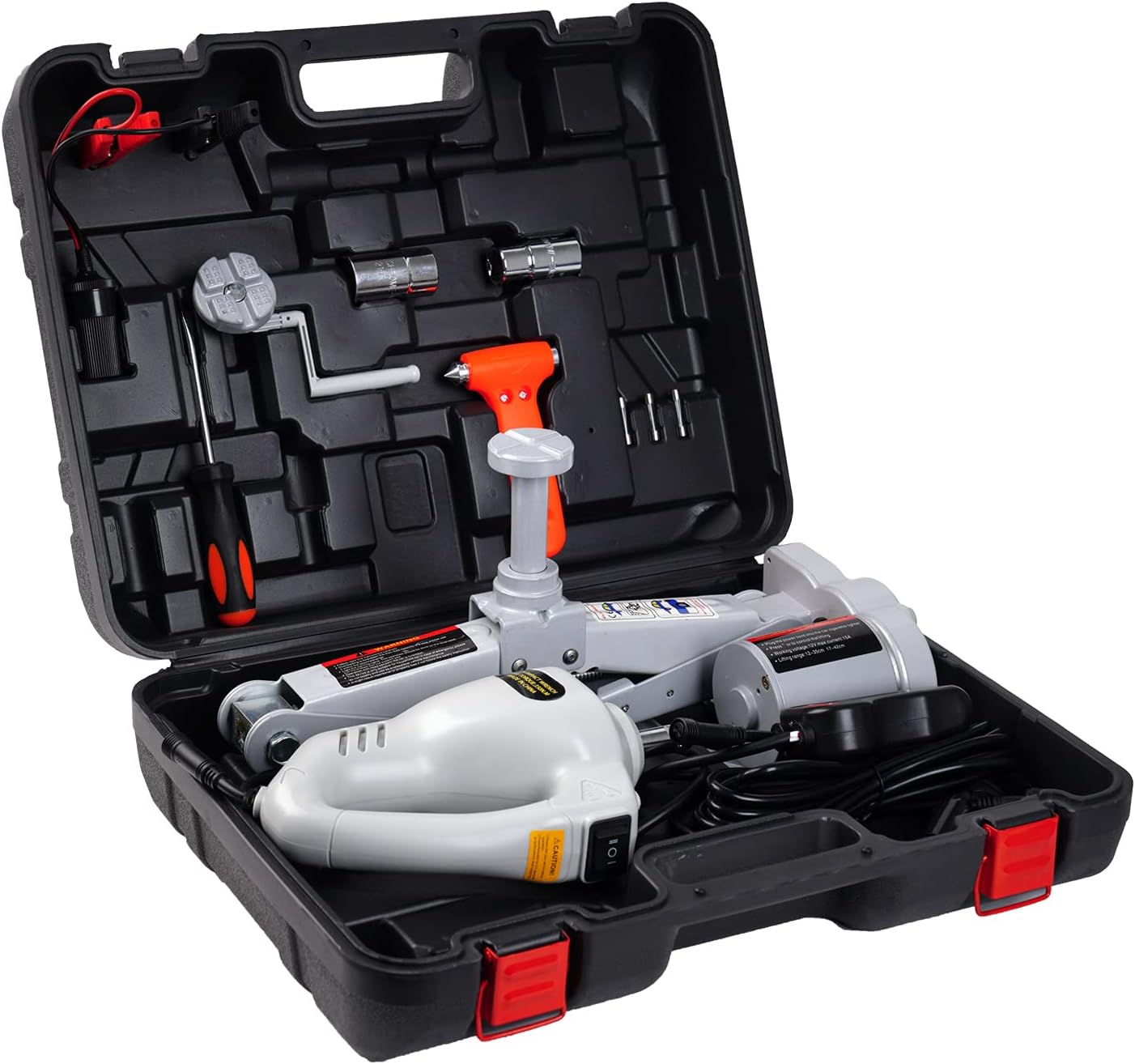 Mautyke Electric Car Jack Kit 3Ton 12V Auto Scissor Car Jack Lift Portable Air Floor Jack All-in-one Automatic Sedan SUV Car Repair Tool for Tire Change and Road Emergencies Red