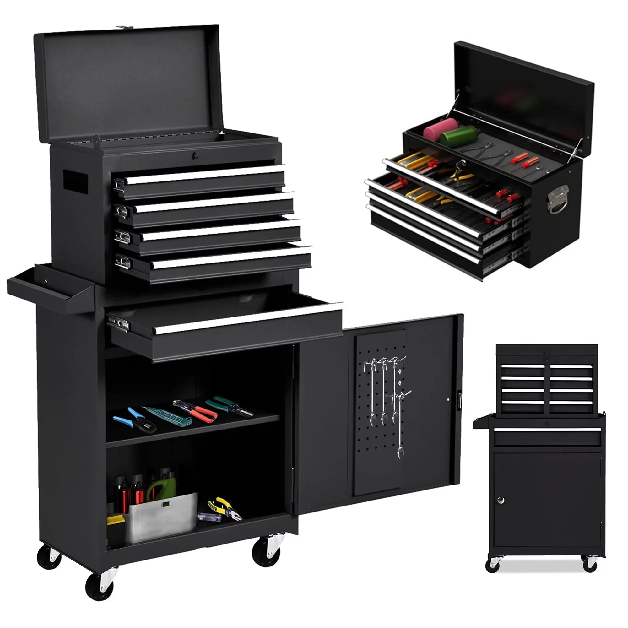 Aukfa Tool Chest, 2 in 1 Steel Rolling Tool Box & Cabinet On Wheels for Garage, 8-Drawer, Blue