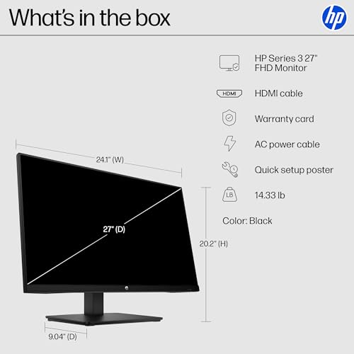 HP 27h Full HD Monitor - Diagonal - IPS Panel & 75Hz Refresh Rate - Smooth Screen - 3-Sided Micro-Edge Bezel - 100mm Height/Tilt Adjust - Built-in Dual Speakers - for Hybrid Workers,Black