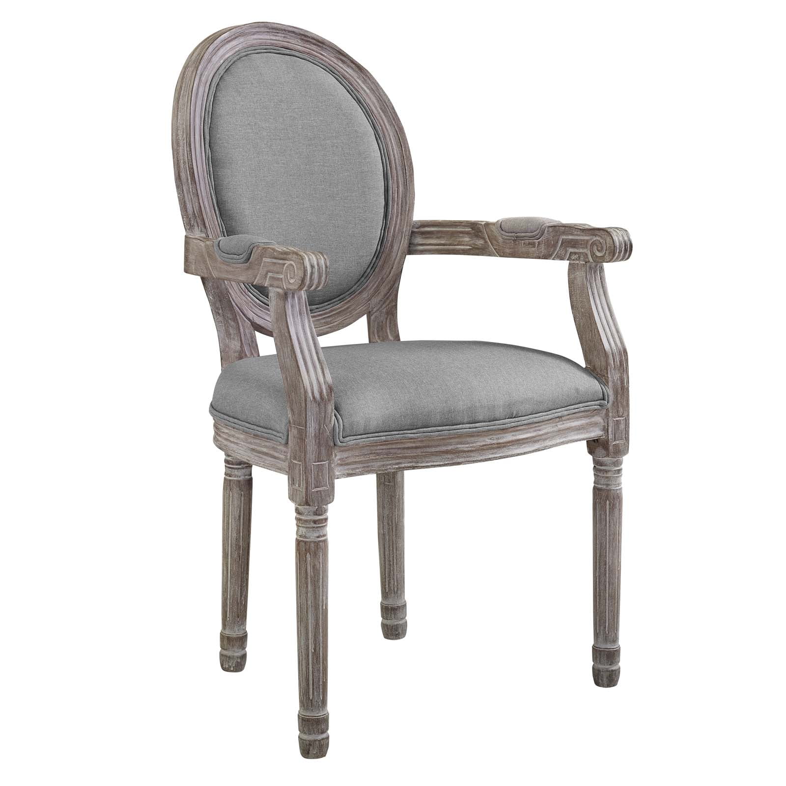 Modway Emanate Vintage French Upholstered Fabric Dining Armchair in Light Gray