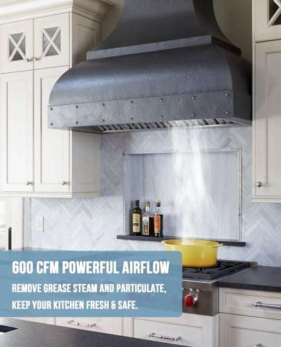 Insert/Built-in Range Hood, Ultra Quiet, Powerful Suction Stainless Steel Ducted Kitchen Vent Hood with Dimmable LED Lights, 3-Speeds 600CFM